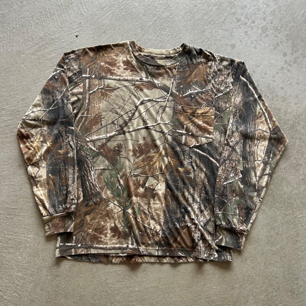 Vintage Ranger Camo Long Sleeve Shirt Size XL Brown Real Tree Pocket Outdoor